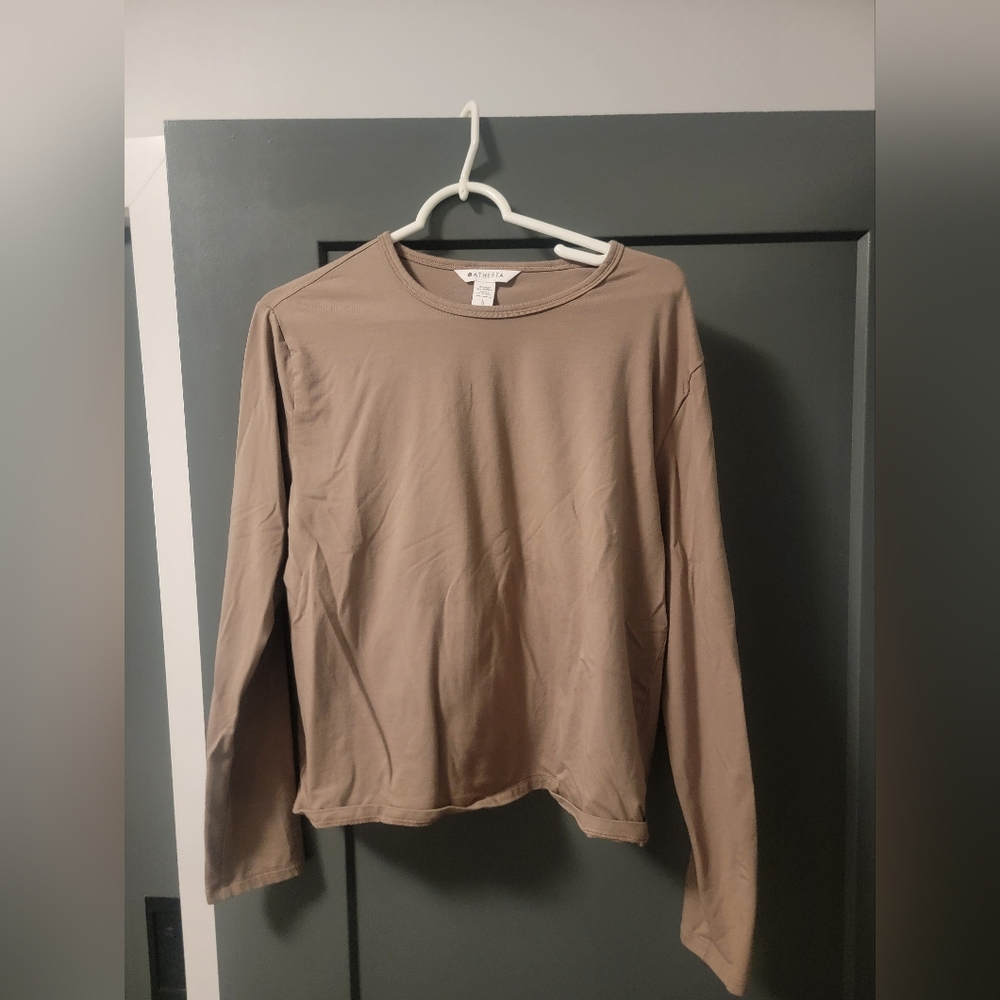 Athleta Essential Top  -Large  -Tan  -Long Sleeve Shirt